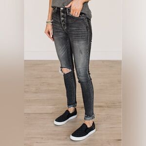 VERVET High Rise distressed black jeans. Slim boyfriend 30